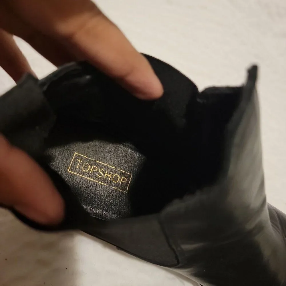Topshop Womens Black Leather Pointed Toe Ankle Chelsea Boots Size US 10 Eur 42